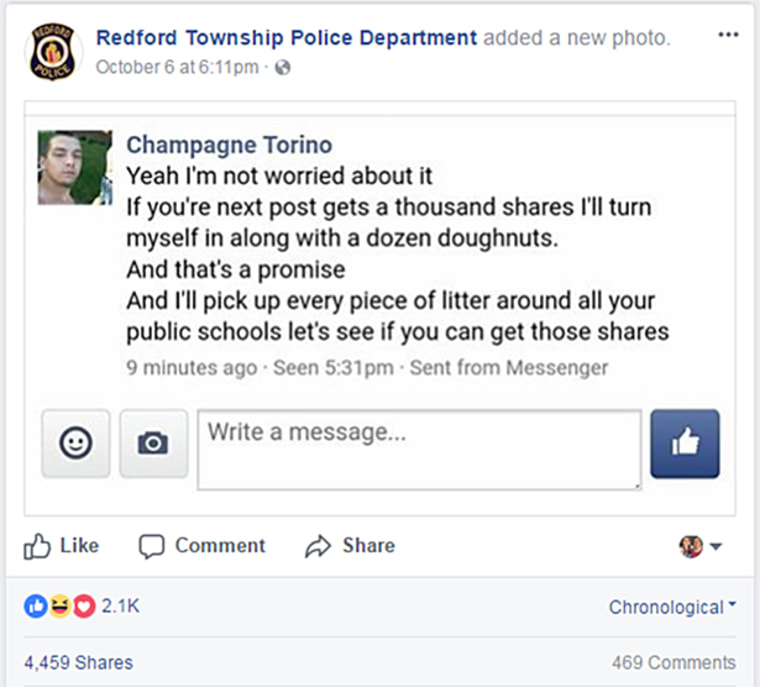 Michael Zaydel, aka Champagne Torino, issues a challenge to police over his surrender. 
