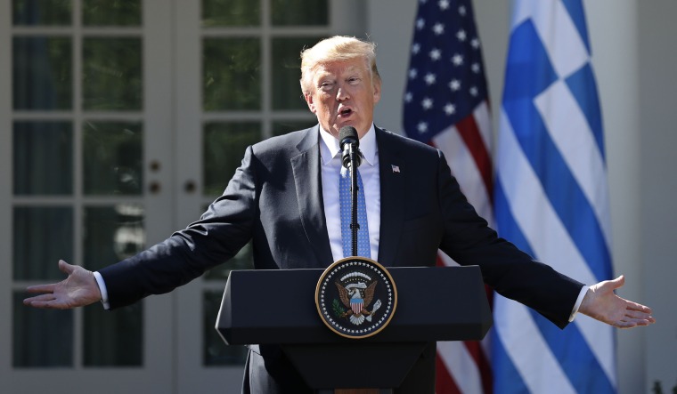 Image: President Trump speaks during joint press conference with Greek Prime Minister Tsipras at the White House in Washington