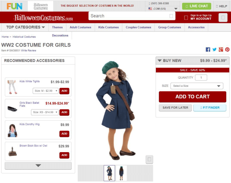 Image: Anne Frank costume pictured on the Halloween Costumes website