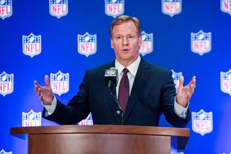 Image: NFL commissioner Roger Goodell speaks to the media