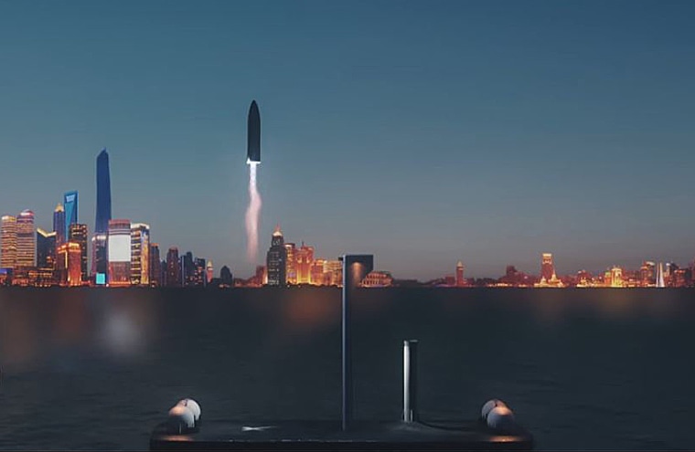 An artist's conception shows a passenger rocket landing in Shanghai.