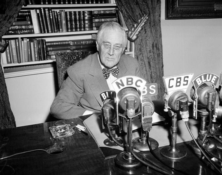 Image: U.S. President Franklin Roosevelt is seen shortly before addressing the public "On the Fall of Rome," in one of his Fireside Chats