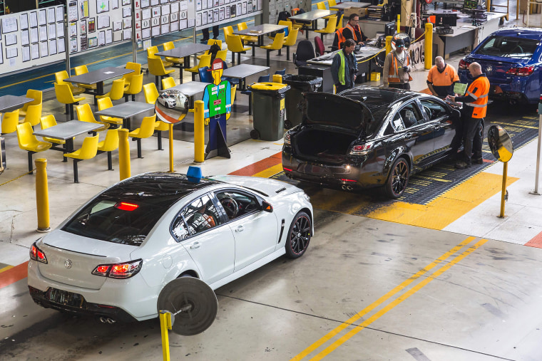 Image: Holden cars being assembled on their production line
