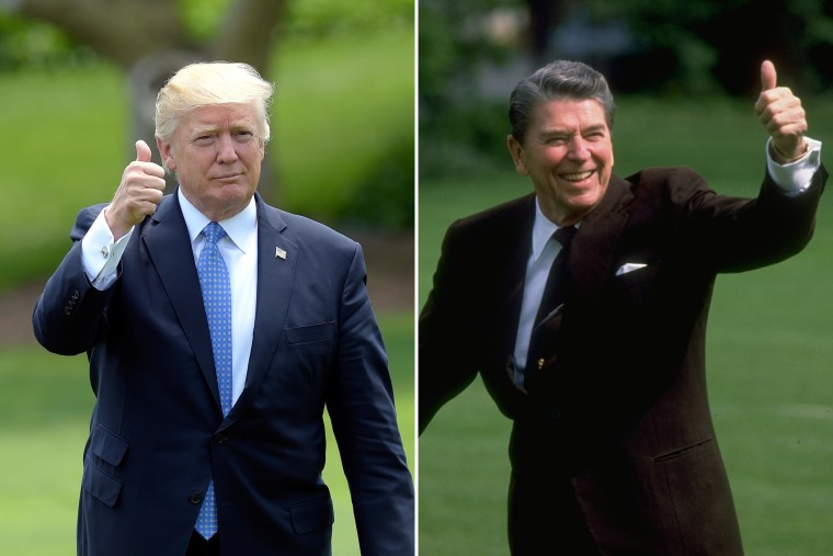 Image: Trump in 2017; Reagan in 1989