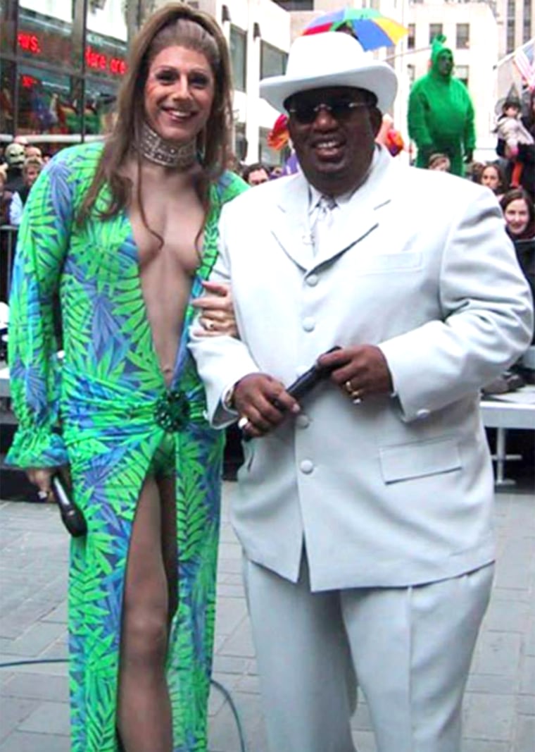 Matt Lauer dressed as pop sensation Jennifer Lopez and Al Roker as Sean "Puffy" Combs.