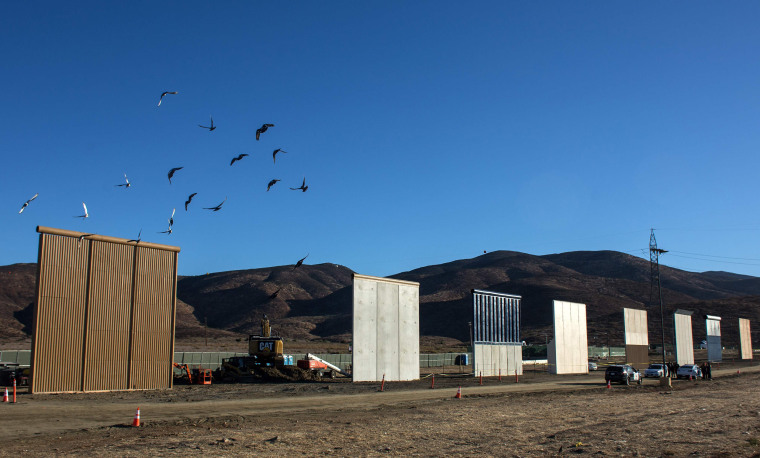 Image: Eight prototypes of President Donald Trump's US-Mexico border wall being built near San Diego, California