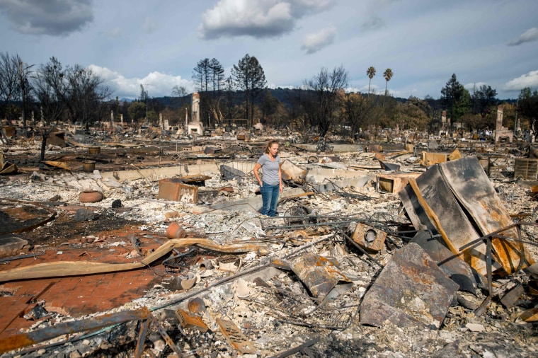 Image: Renee Johnson stands in the middle of her burned home in the Coffey Park area of Santa Rosa