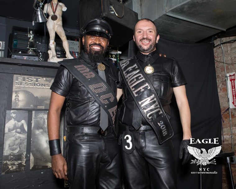 Grey Owl (left), winner of the Mr. DC Eagle 2017 contest, along with the winner of the Mr. Eagle NYC 2018 contest.