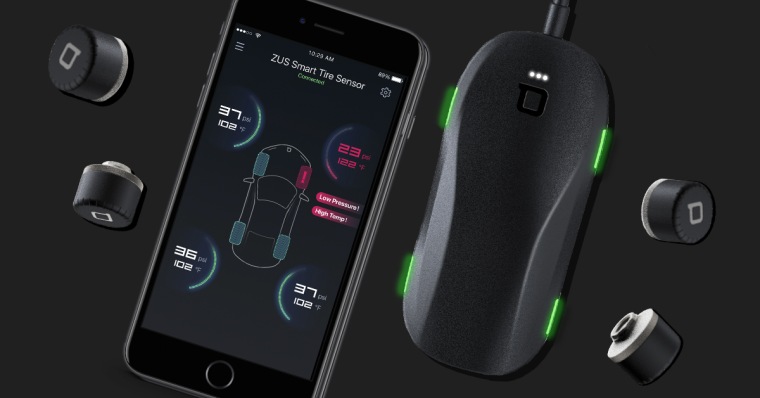 With the Zus Smart Tire Safety Monitor, sensors in the valve caps send the tire pressure and temperature info to the receiver, which you monitor in the app.