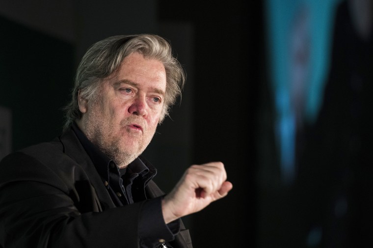 Image: Steve Bannon, former White House chief strategist and chairman of Breitbart News, speaks during a discussion on countering violent extremism