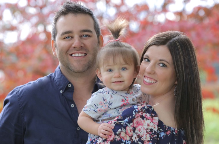 Dan and Krystle Medford with their rainbow baby, Harper, 2, who was born after their son, Easton, was stillborn in 2013.