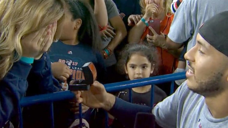 Carlos Correa proposed after winning the World Series.