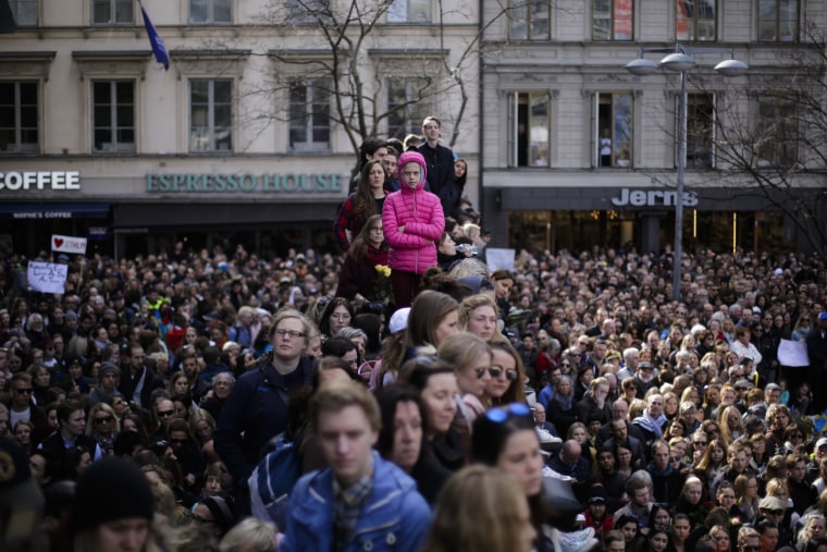 Image: Thousands of people attends a vigil against terrorism at Sergels Torg square in Stockholm