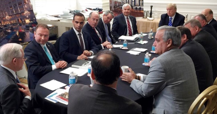 Image: George Papadopoulos, third from left, meets with then-presidential candidate Donald Trump