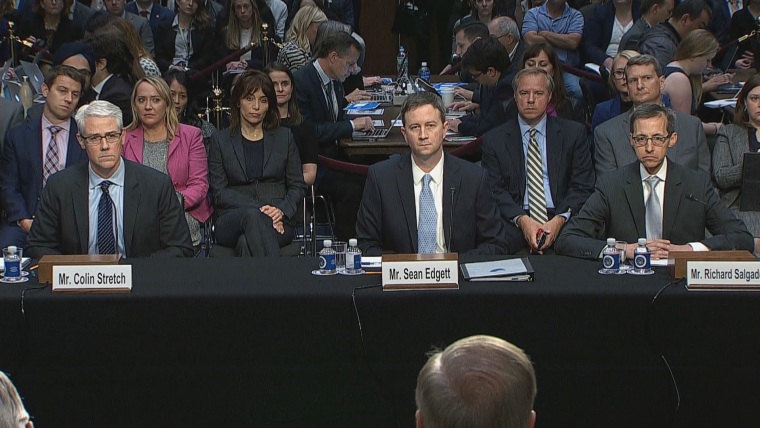 Image: Facebook General Counsel Colin Strech, Twitter Acting General Counsel  Sean Edgett and others testify at Senate hearing on Russian interference in the 2016 presidential election.