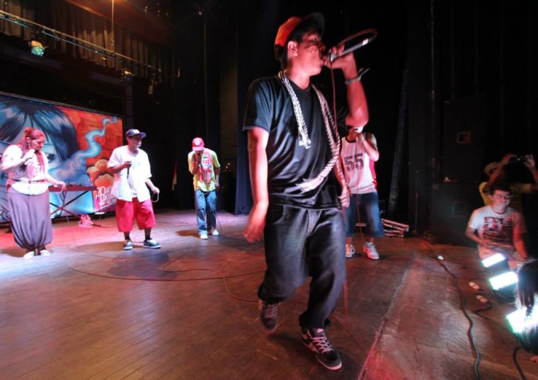 Indigenous rappers group Br? MCs pictured during a concert in Asunci?n, Paraguay, April 2014.