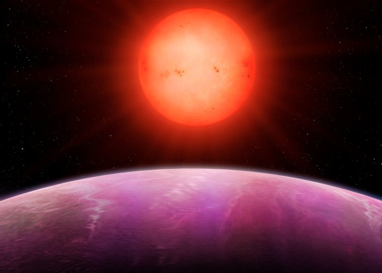 Image: An artist's rendering of the cool red star above NGTS-1b