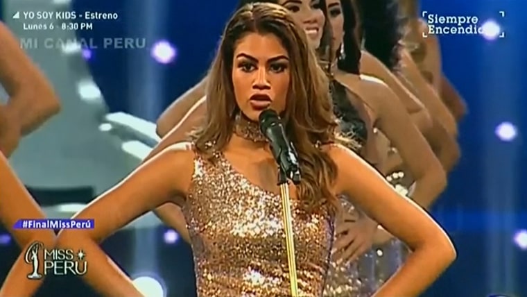 Image: Camila Canicoba speaks during the Miss Peru 2017 on Oct. 29, 2017 in Lima, Peru.