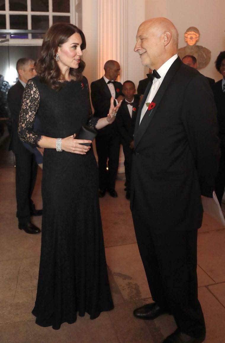 Kate, Duchess of Cambridge, in a Diane von Furstenberg black lace dress