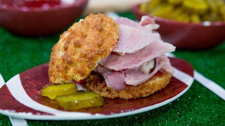 Justin Brunson's Ham and Cheddar Biscuits with Red Pepper Jam