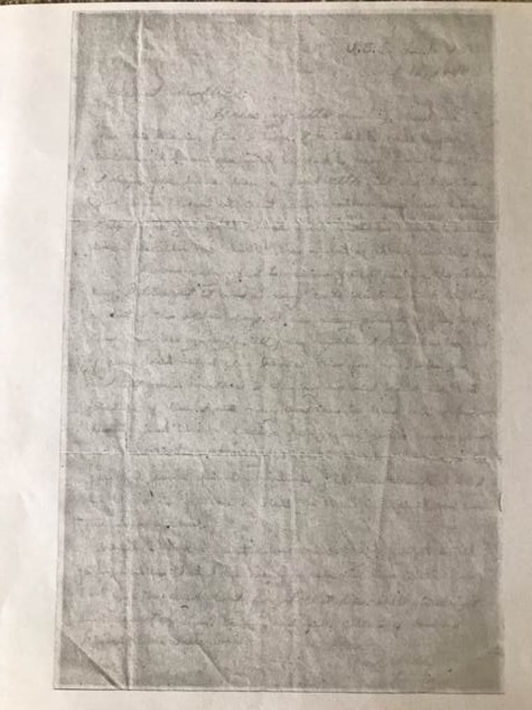 A letter, pre-recovery process, that Cheryl Secrist's father wrote to her mother while he was stationed in the Pacific during World War II.