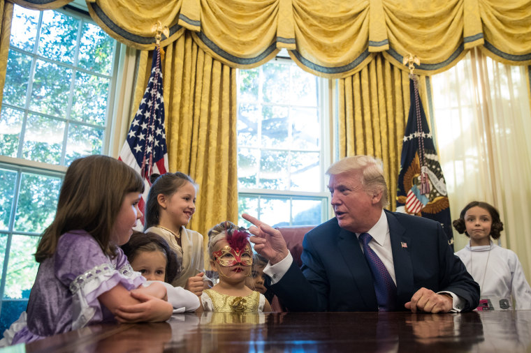 Image: *** BESTPIX *** President Trump Hosts Children Of White House Journalists In Oval Office For Halloween