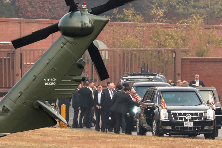 Image: Trump grounded from visiting the observation post in the DMZ truce village of Panmunjom near Seoul, South Korea