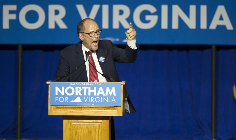 Image: Democratic National Committee Chairman Tom Perez speaks at the Northam For Governor election night party