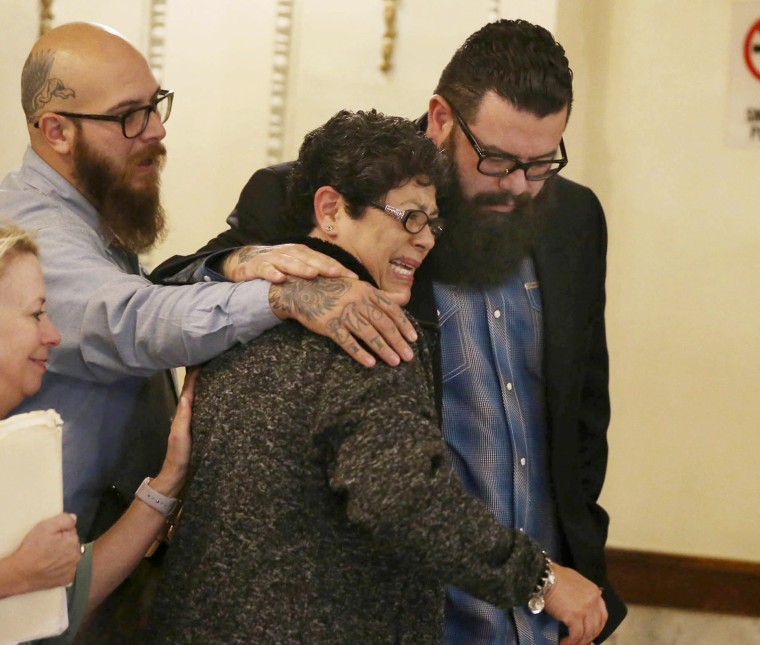Image: Christopher \"Jake\" Carrizal, right, the McLennan County court room with his mother Sonia, left, following a mistrial on Nov. 10, 2017, in Waco, Texas.