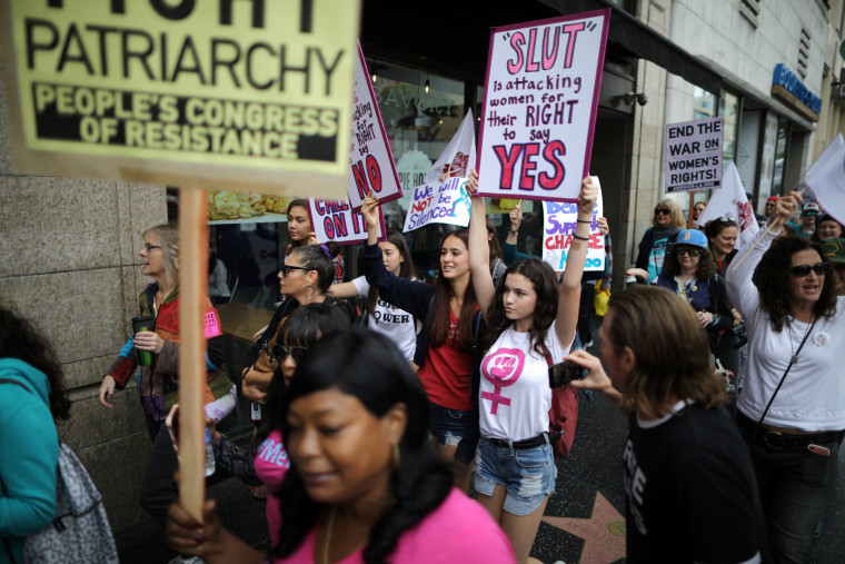 Image: People participate in a protest march for survivors of sexual assault and their supporters on Hollywood Boulevard in Hollywood, Los Angeles, on Nov. 12, 2017.