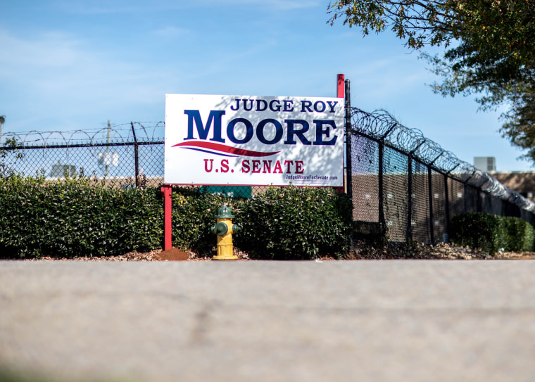Image: A campaign sign for Republican U.S. Senate candidate Roy Moore is seen, Saturday, Nov. 11, 2017, in Birmingham, Alabama.
