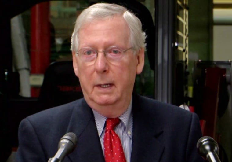 Image: Senate Majority Leader Mitch McConnell answers questions from the media