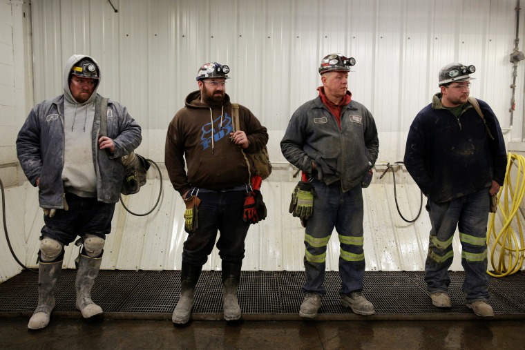 Image: Miners wait to start their shifts at the American Energy Corporation Century Mine in Beallsville, Ohio