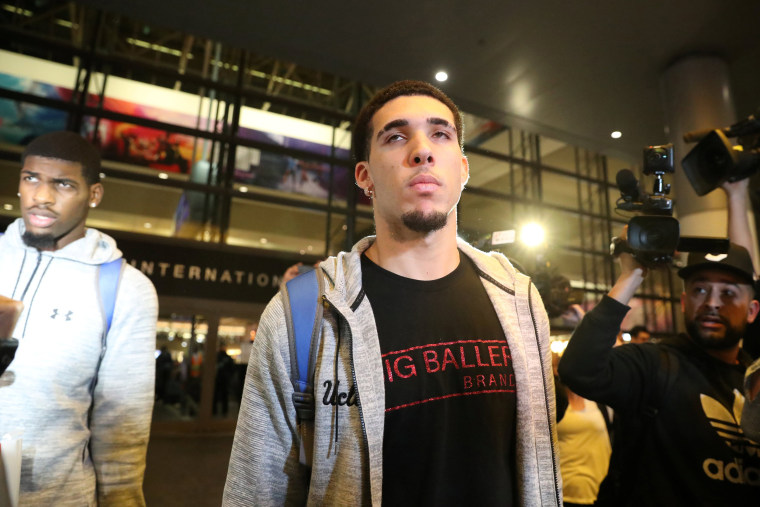 Image: UCLA basketball player LiAngelo Ball arrives at LAX after flying back from China where he was detained on suspicion of shoplifting, in Los Angeles