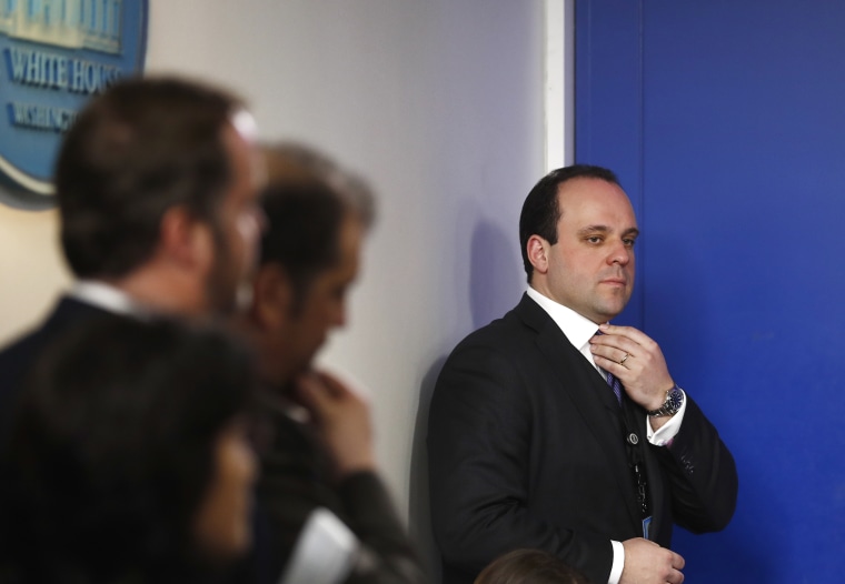 Image: Boris Epshteyn stands to the side of the White House briefing room