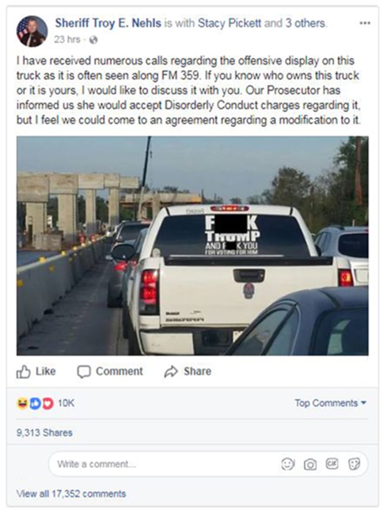 Image: Facebook post about the trump truck decal