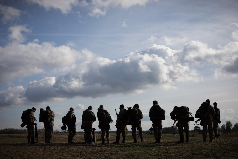 Image: Soldiers stand in a final formation at the end of training