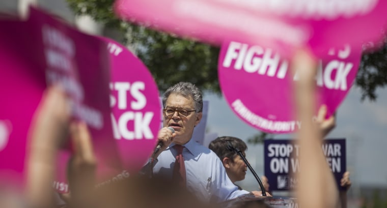 Image: Franken speaks during a rally opposing the American Health Care Act
