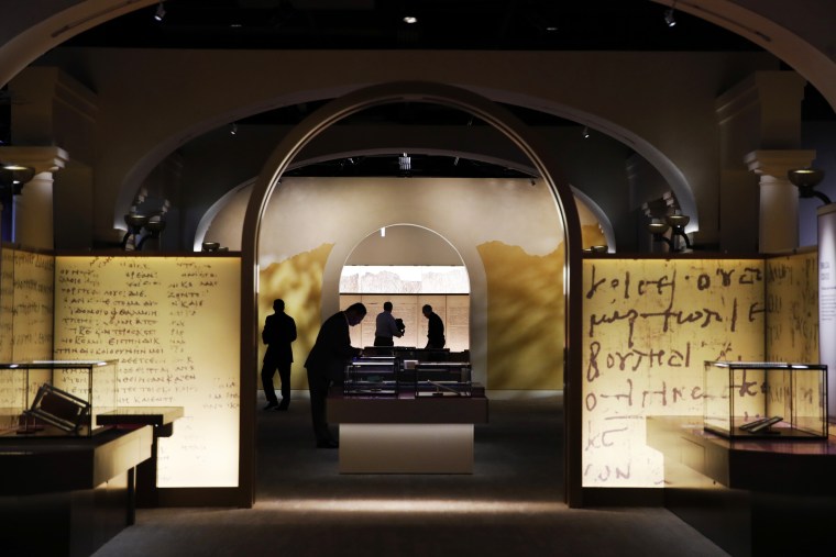 Image: Exhibits are readied inside the Museum of the Bible