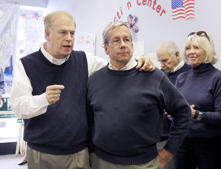 Image: Former Ohio Gov. Ted Strickland, left, talks with Bill O'Neill