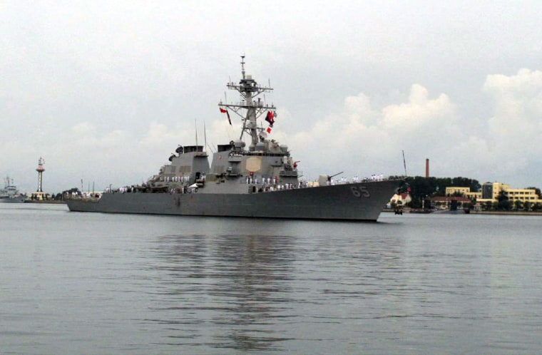 Image: The guided missile destroyer USS Benfold arrives in port in Qingdao in eastern China's Shandong Province, on Aug. 8, 2016.