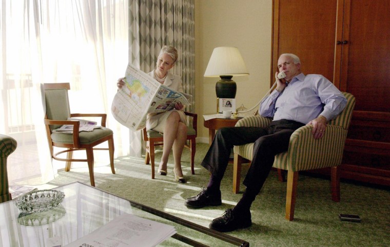 Image: McCain does a phone interview for a radio show from his Los Angeles