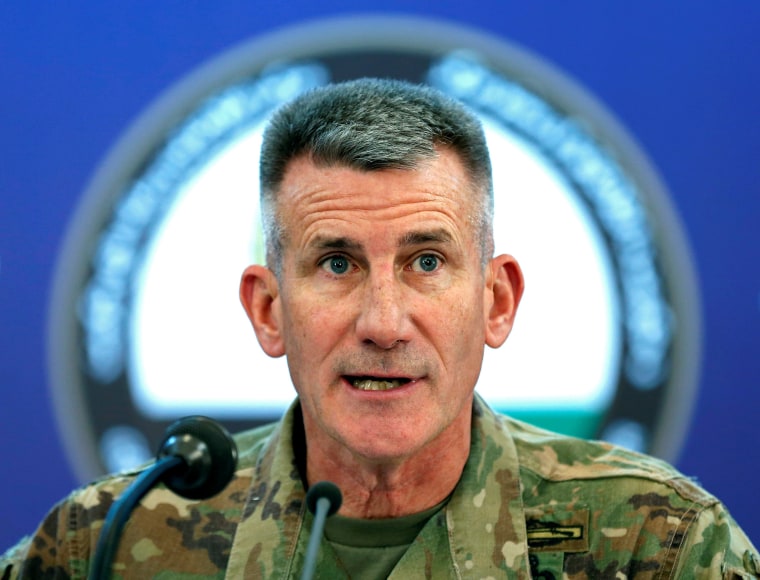 Image: U.S. Army General John Nicholson, Commander of Resolute Support forces and U.S. forces in Afghanistan, speaks during a news conference in Kabul, Afghanistan