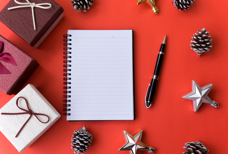 Christmas and New Year Background with Blank Notebook