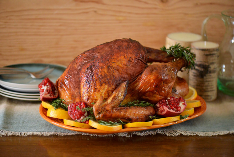 A Mojo (garlic-infused Caribbean marinade) Turkey, from the Nibbles and Feasts blog.