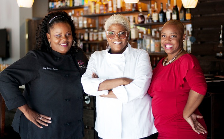 Image: Jennifer Booker, Deborah VanTrece, Tiffanie Barriere at Twisted Soul, VanTrece's restaurant in Atlanta.