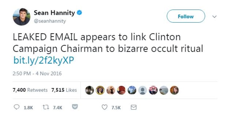 Hannity occult tweet