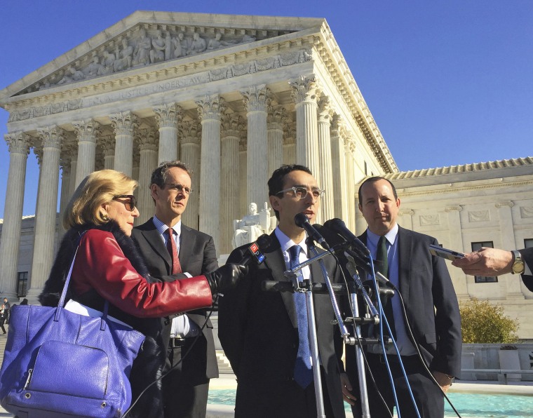 Image: American Civil Liberties Union attorney Nathan Wessler speaks outside the Supreme Court