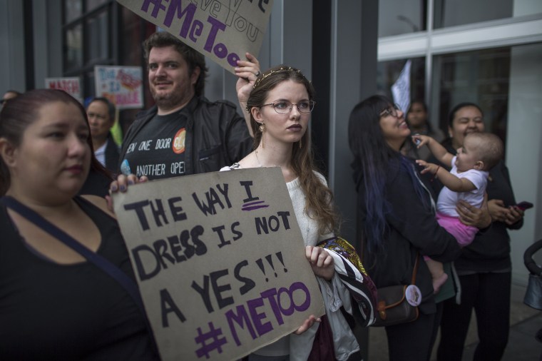 Image: Demonstrators participate in the #MeToo march in response to high-profile sexual harassment scandals