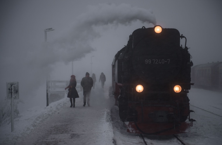 Image: Harz Narrow Gauge Railways steam train pulls into Brocken station
